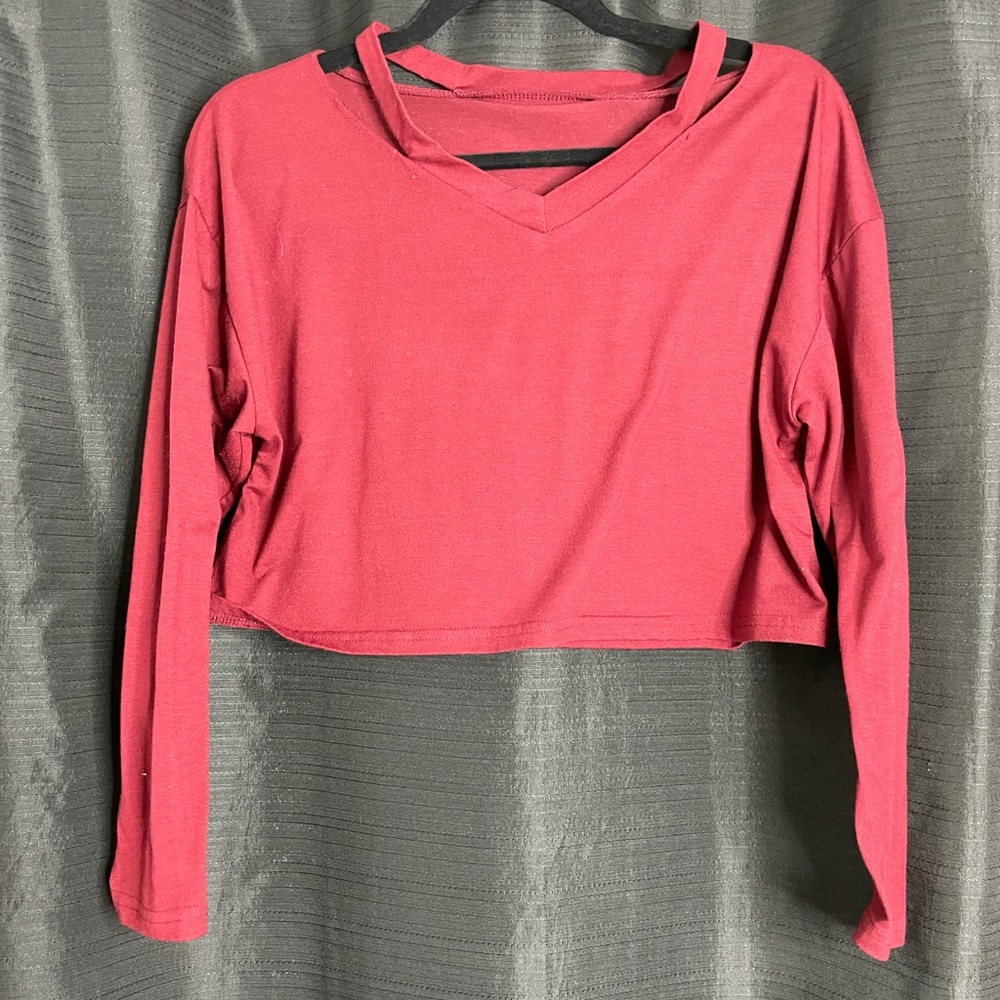 Long sleeve crop top with cut out collar